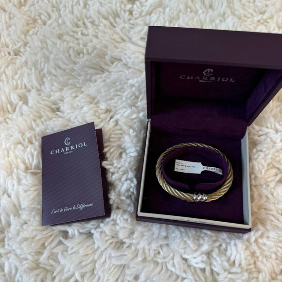 Charriol Geneve Womens Celtic Steel Yellow PVD Bangle Bracelet Two Tone Medium - Picture 1 of 3